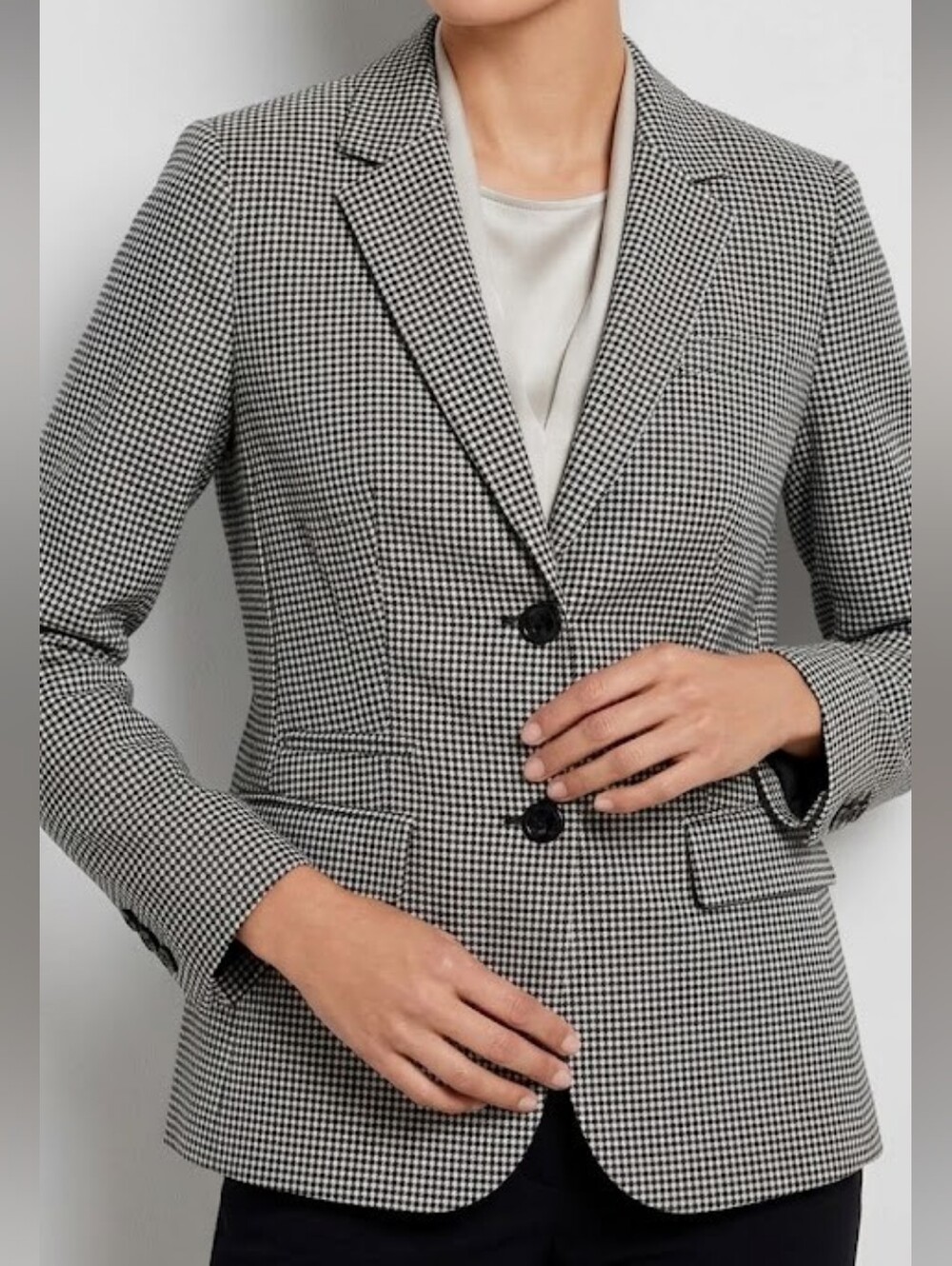 Talbots Women's Black & White Houndstooth Classic Blazer Wool Blend Sz 14